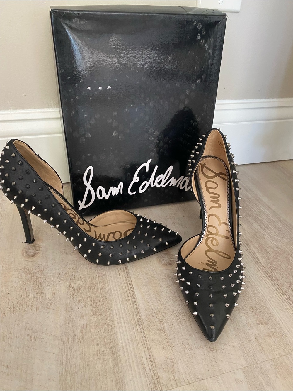 Sam Edelman Black Spiked Pointed-Toe Pumps